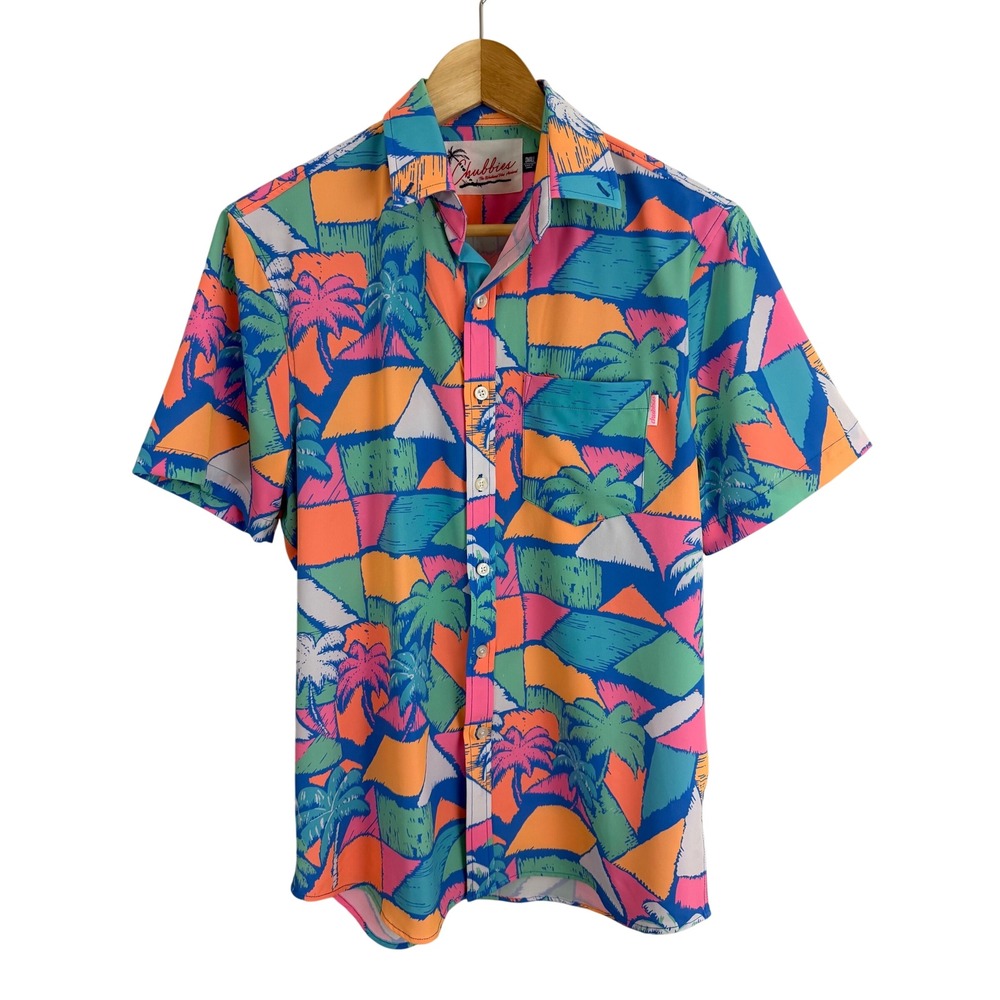 Chubbies‎ Button Down Shirt Mens Small Multicolor Palm Tree Geometric Print
